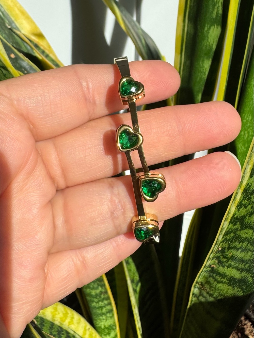 Gold-Tone Barrette with Green Heart Stones